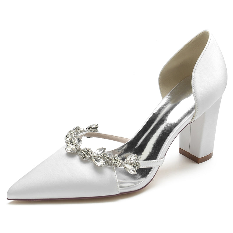 Women's Wedding Shoes Nude Pink Pointed Toe High Heel Bridal Shoes with Rhinestone