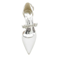 Women's Wedding Shoes Pointed Toe High Heel Elegant Buckle Bridal Shoes with Rhinestone Straps