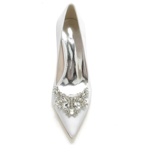 Women's Wedding Shoes Pointed Toe Chunky Heel Elegant Bridal Shoes with Rhinestone