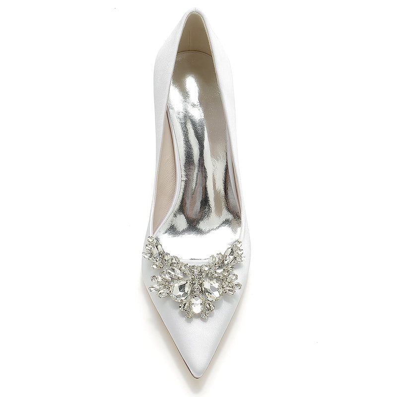 Women's Wedding Shoes Pointed Toe Chunky Heel Elegant Bridal Shoes with Rhinestone