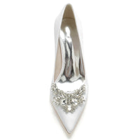 Women's Wedding Shoes Pointed Toe Chunky Heel Elegant Bridal Shoes with Rhinestone