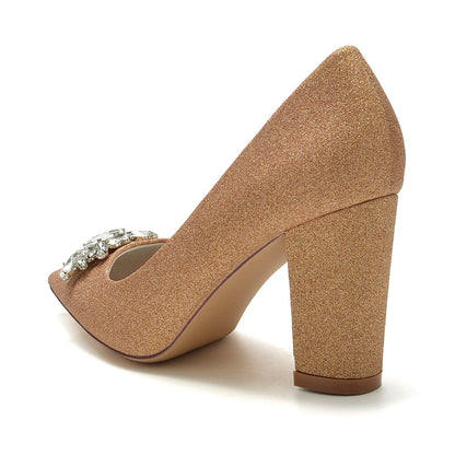 Women's Wedding Shoes Pointed Toe High Heel Sparkling Bridal Shoes with Delicate Rhinestone