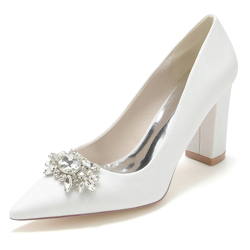 Women's Wedding Shoes Pointed Toe High Heel Sparkling Bridal Shoes with Delicate Rhinestone