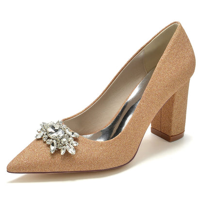 Women's Wedding Shoes Pointed Toe High Heel Sparkling Bridal Shoes with Delicate Rhinestone