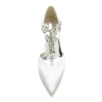 Women's Wedding Shoes Pointed Toe High Heel Stylish Buckle Bridal Shoes with Rhinestone Strap