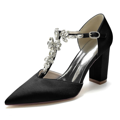 Women's Wedding Shoes Pointed Toe High Heel Stylish Buckle Bridal Shoes with Rhinestone Strap