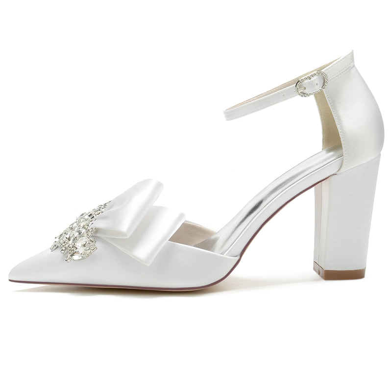 Women's Wedding Shoes Pointed Toe Luxurious Buckle Bridal Shoes with Rhinestone & Ruffles