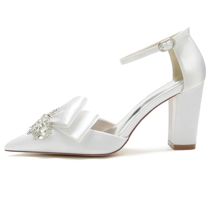 Women's Wedding Shoes Pointed Toe Luxurious Buckle Bridal Shoes with Rhinestone & Ruffles