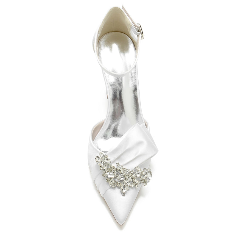 Women's Wedding Shoes Pointed Toe Luxurious Buckle Bridal Shoes with Rhinestone & Ruffles