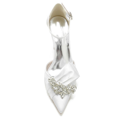 Women's Wedding Shoes Pointed Toe Luxurious Buckle Bridal Shoes with Rhinestone & Ruffles