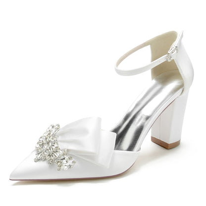 Women's Wedding Shoes Pointed Toe Luxurious Buckle Bridal Shoes with Rhinestone & Ruffles