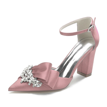 Women's Wedding Shoes Pointed Toe Luxurious Buckle Bridal Shoes with Rhinestone & Ruffles