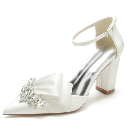 Women's Wedding Shoes Pointed Toe Luxurious Buckle Bridal Shoes with Rhinestone & Ruffles