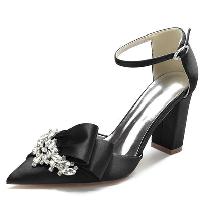 Women's Wedding Shoes Pointed Toe Luxurious Buckle Bridal Shoes with Rhinestone & Ruffles