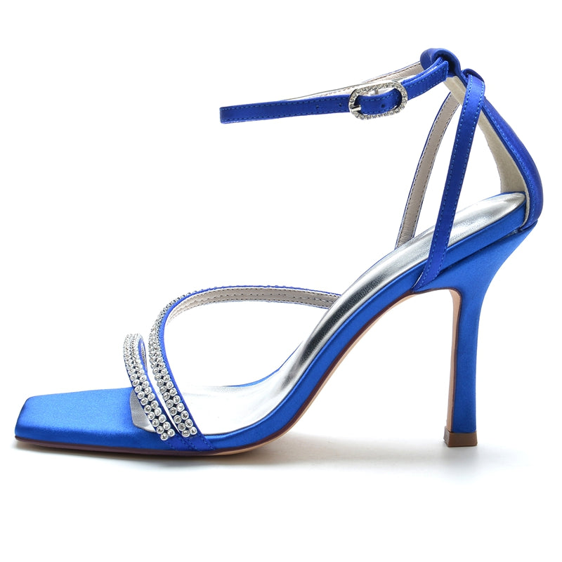 Women's Wedding Shoes Peep Toe High Heel Buckle Bridal Shoes with Crystal Straps
