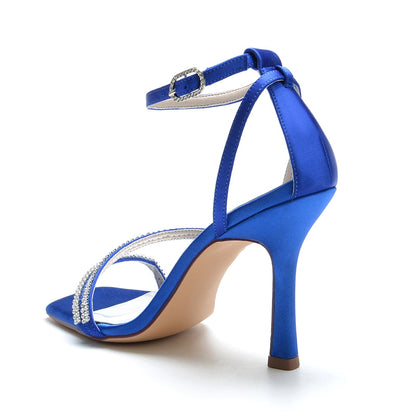 Women's Wedding Shoes Peep Toe High Heel Buckle Bridal Shoes with Crystal Straps