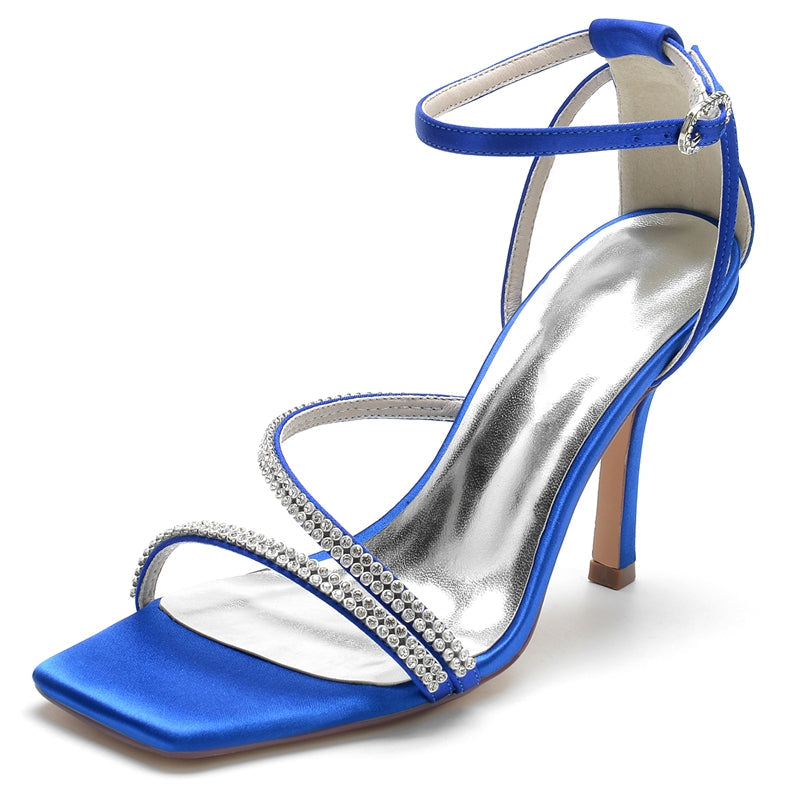Women's Wedding Shoes Peep Toe High Heel Buckle Bridal Shoes with Crystal Straps