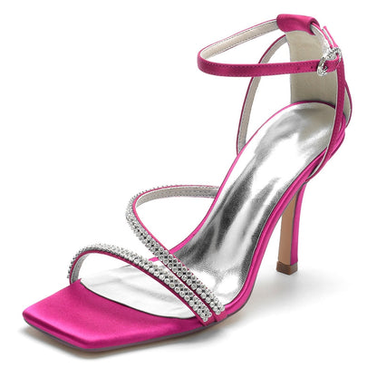 Women's Wedding Shoes Peep Toe High Heel Buckle Bridal Shoes with Crystal Straps