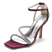 Women's Wedding Shoes Peep Toe High Heel Buckle Bridal Shoes with Crystal Straps