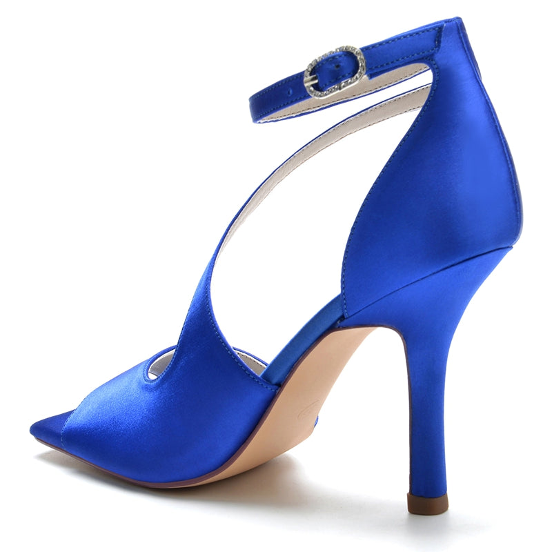 Women's Wedding Shoes Dark Blue Opened Toe High Heel Elegant Chic Buckle Bridal Shoes