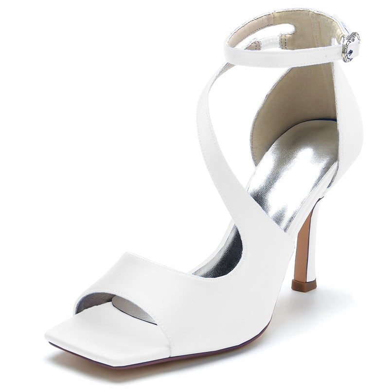 Women's Wedding Shoes Dark Blue Opened Toe High Heel Elegant Chic Buckle Bridal Shoes