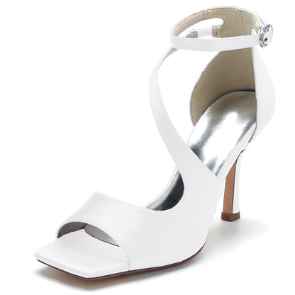 Women's Wedding Shoes Dark Blue Opened Toe High Heel Elegant Chic Buckle Bridal Shoes