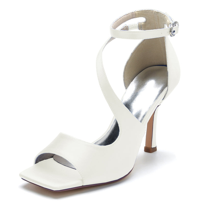 Women's Wedding Shoes Dark Blue Opened Toe High Heel Elegant Chic Buckle Bridal Shoes