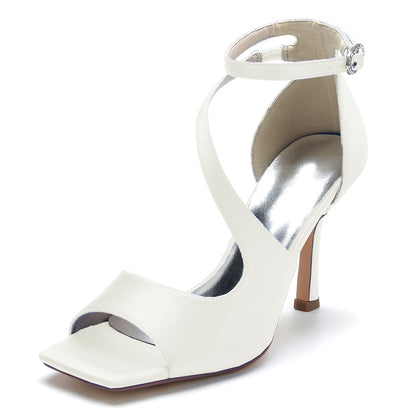 Women's Wedding Shoes Dark Blue Opened Toe High Heel Elegant Chic Buckle Bridal Shoes