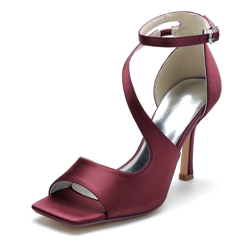 Women's Wedding Shoes Dark Blue Opened Toe High Heel Elegant Chic Buckle Bridal Shoes