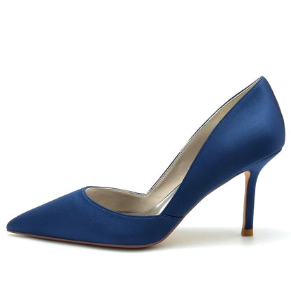 Women's Wedding Shoes Pointed Toe High Heel Silk Satin Minimalism Bridal Shoes