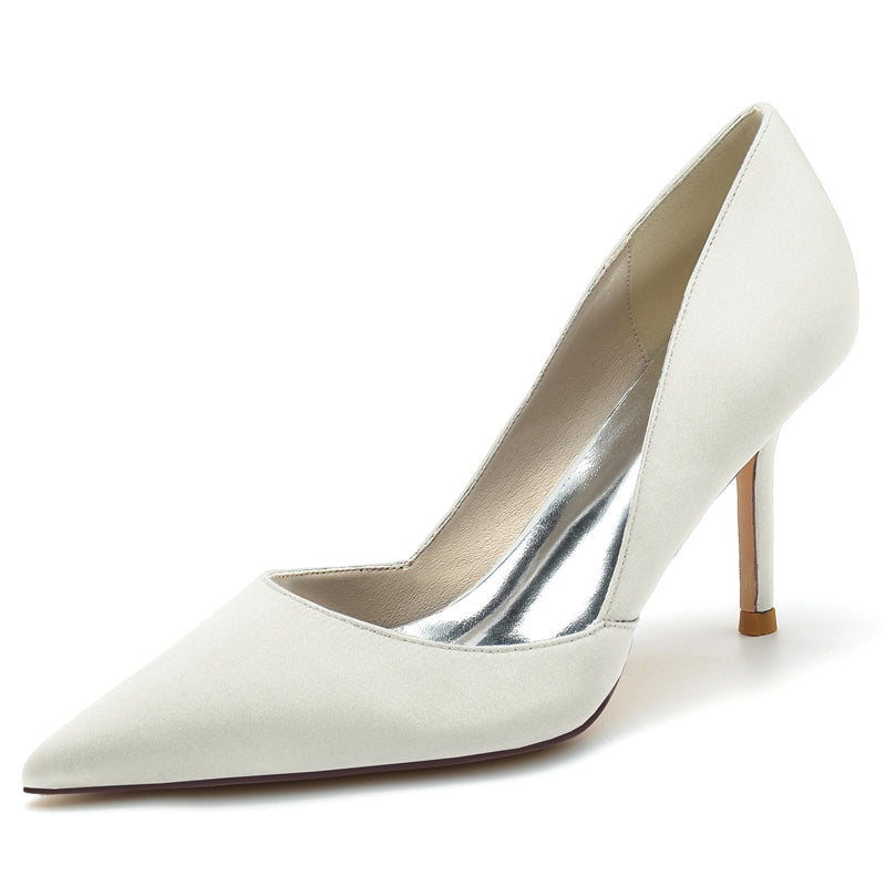 Women's Wedding Shoes Pointed Toe High Heel Silk Satin Minimalism Bridal Shoes