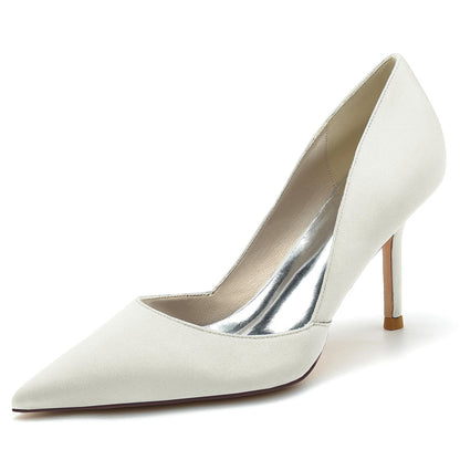 Women's Wedding Shoes Pointed Toe High Heel Silk Satin Minimalism Bridal Shoes