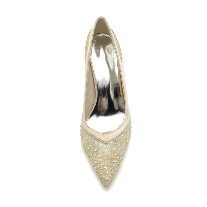 Women's Wedding Shoes Closed Toe High Heel Chic Lace Versatile Bridal Shoes