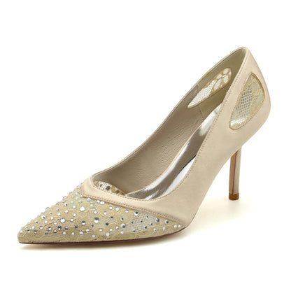 Women's Wedding Shoes Closed Toe High Heel Chic Lace Versatile Bridal Shoes