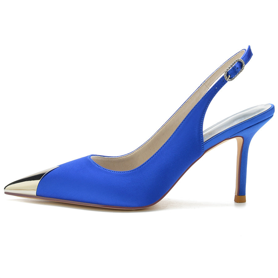 Women's Wedding Shoes Silk Satin Pointed Toe High Heel Splicing Bridal Shoes