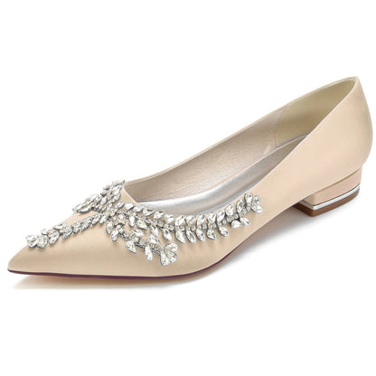 Women's Wedding Shoes Pointed Toe Low Heel Bridal Shoes with Crystals
