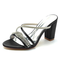 Women's Wedding Shoes Slip-on Opened Toe Cross-strap Block Heel Bridal Shoes with Spiral Rhinestone