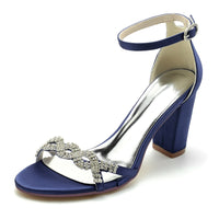 Women's Wedding Shoes Opened Toe Rhinestone Strap Enclosed Heel Buckle Bridal Shoes