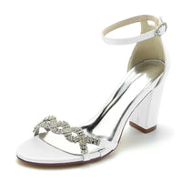 Women's Wedding Shoes Opened Toe Rhinestone Strap Enclosed Heel Buckle Bridal Shoes