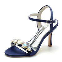 Women's Wedding Shoes Opened Toe Stiletto Heel Rhinestone Buckle Bridal Shoes