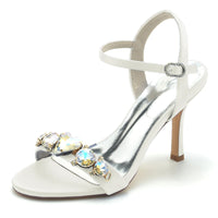 Women's Wedding Shoes Opened Toe Stiletto Heel Rhinestone Buckle Bridal Shoes