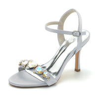 Women's Wedding Shoes Opened Toe Stiletto Heel Rhinestone Buckle Bridal Shoes