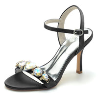 Women's Wedding Shoes Opened Toe Stiletto Heel Rhinestone Buckle Bridal Shoes