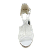 Women's Wedding Shoes Peep Toe Lace Enclosed Heel Buckle Bridal Shoes