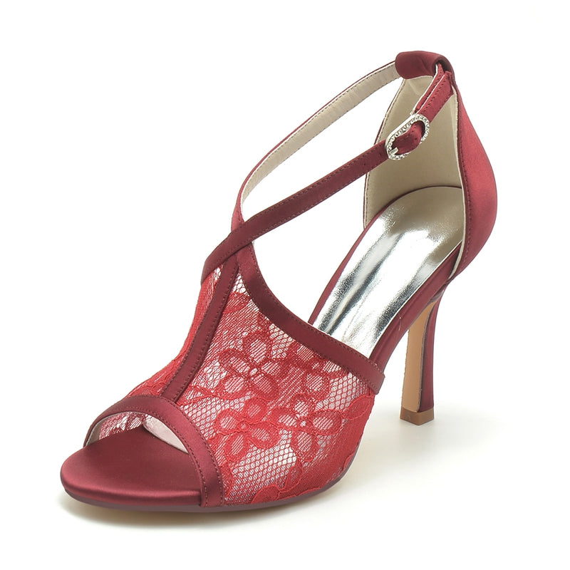 Women's Wedding Shoes Peep Toe Lace Enclosed Heel Buckle Bridal Shoes