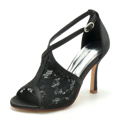Women's Wedding Shoes Peep Toe Lace Enclosed Heel Buckle Bridal Shoes