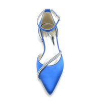 Women's Wedding Shoes Pointed Toe Low Heel Buckle Bridal Shoes with Crystal Straps