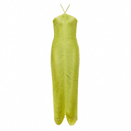 Sheath Cocktail Dress Tassels Party Dress Sleeveless Ankle Length Halter Neck With Ruffles