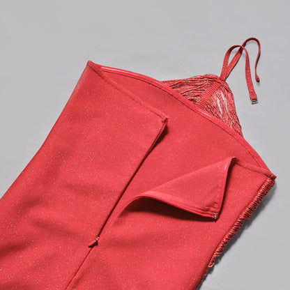 Sheath Cocktail Dress Tassels Party Dress Sleeveless Ankle Length Halter Neck With Ruffles