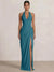 Mermaid Evening Dresses Chiffon Halter Neck Ruched Formal Dresses Split Side Wedding Guest